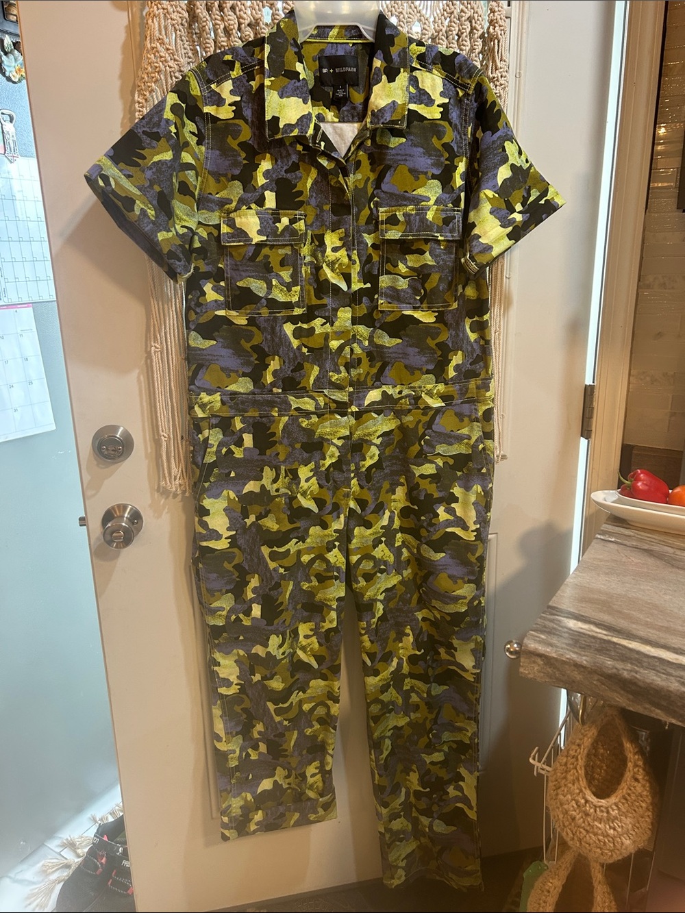 Wildfang Yellow-Green and Black Camo Shirt